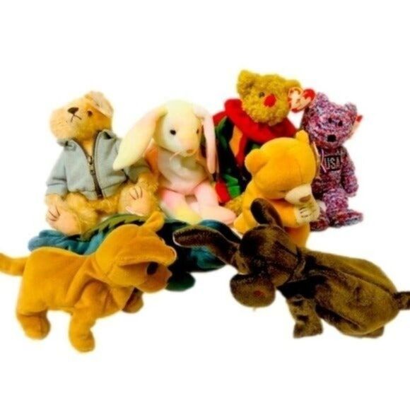 Beanie Babies Plush Lot, Hippie Piccadilly Iggy Trumpey Hope U.S.A., Logan Tiny - Picture 1 of 12
